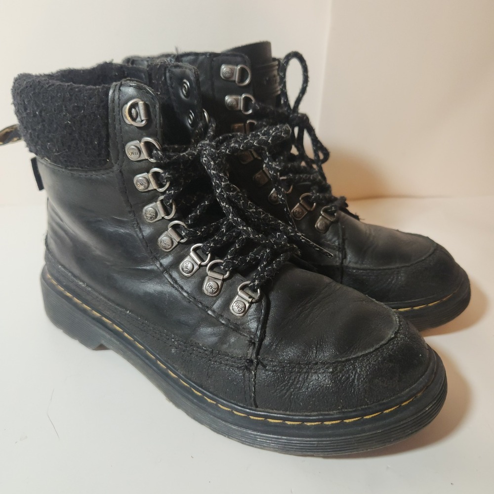 Dr. Martens WarmWair Black Leather FauxFur Lined Lace Up Ankle Boots see descrip